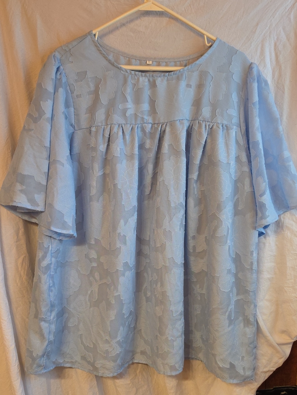 Light Blue Floral Jacquard Babydoll Top - Women